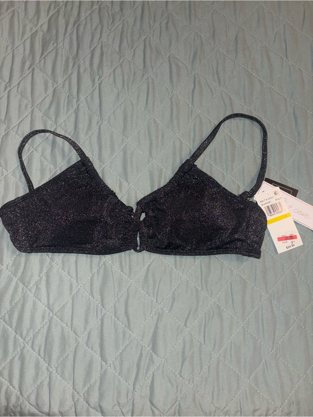 Salt + Cove women’s black shimmer bikini top.